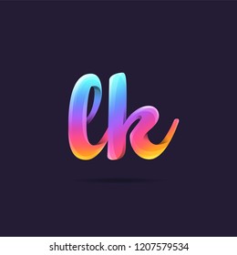 Letters L K, L & K 3D logo, multi colour gradient letters icon vector template.