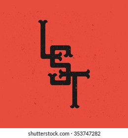 Letters L, S and T logo template. Baseball monogram with grunge effect