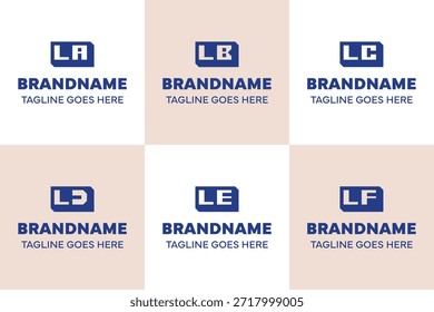 Letras LA LB LC LD LE LF Box 3D Logo Set, para qualquer marca com iniciais AL BL CL DL EL FL