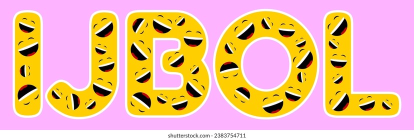 Letters with laughing faces making acronym IJBOL on pink background, vector illustration