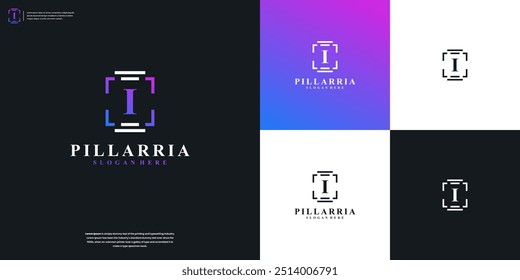 Letras I con la ilustración del icono del Vector del logotipo del pilar de ley