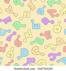 Letters learning colorful seamless repeating texture pattern, vector illustration, square background
