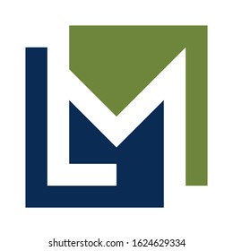 Letters LM with negative space in the form of a square