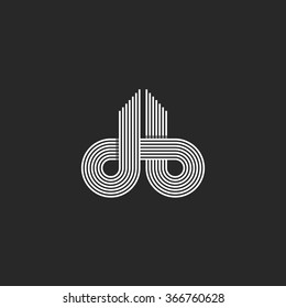 Letters logo DB monogram, offset line overlapping style, mockup emblem business card, black and white design element initials intersection path 