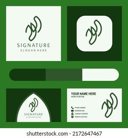 EIN LETTERS-LOGO-DESIGN ABSTRACT VERVOLLSTÄNDIGT GRÜN MIT NAMEN-KARTE