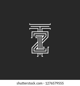 Letters logo TZ linear medieval monogram template, overlapping thin lines design ZT creative mark design mark, two letters T and Z combination