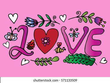 Letters love with floral
