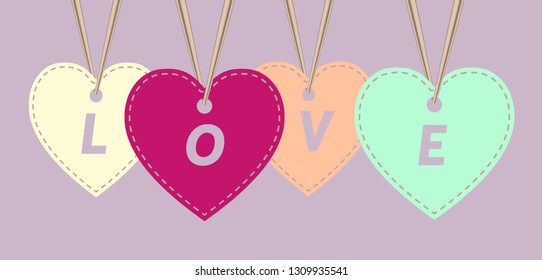 The letters LOVE in hearts shaped tags.
