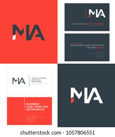 Letters M A, M & A joint logo icon with business card vector template.