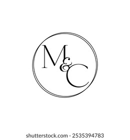 Letras M y C en círculo con ampersand, adecuado para la marca, diseño de logotipo o identidad de la empresa. Concepto de diseño minimalista y moderno.