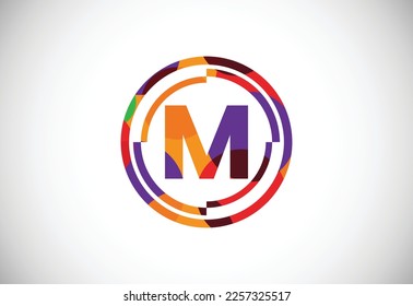 Letters M with circle frames low poly art style. English alphabet, vector illustration