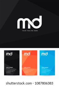 Letters M & D logo, icon with business card vector template.