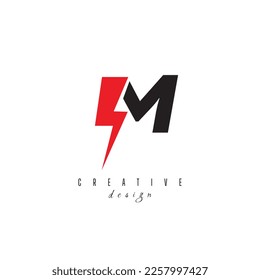 letters M with flash logo, Lightning Thunder Letter Logo Design M, Flash logotype, initial M power logo design symbol vector template