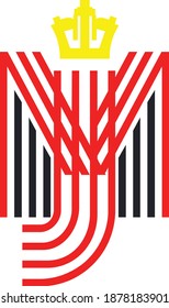 Letras M y J con logotipo de la corona, ilustración vectorial 