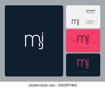 Letters M J, M & J joint logo icon with business card vector template.