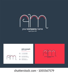 Letters A M, A & M joint logo icon with business card vector template.
