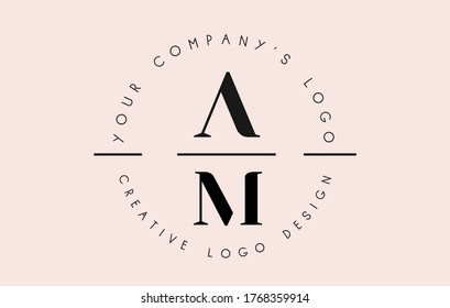 Letters AM A M Logo with Circular Name Pattern. Creative Vector Illustration with letters A and M 