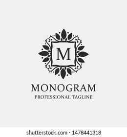 Letters M Logo Monogram with the concept of elegant leafs. Modern design with luxurious black coloring. - Vector file