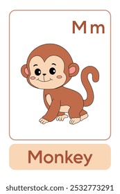 Letters M is for Monkey. Animal Flashcard printable learn letters Alphabet abc english for kids education and game activity. Kindergarten and preschool worksheets printable for kids.