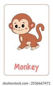 As letras M são para macaco. Animal Flashcard printable aprender letras Alfabeto abc Inglês para crianças educação e atividade de jogo. Planilhas de jardim de infância e pré-escola imprimíveis para crianças.