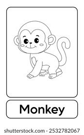 As letras M são para macaco. Páginas para colorir macacos. Animal Flashcard printable aprender letras Alfabeto para a educação das crianças e atividade de jogo. Planilhas de jardim de infância e pré-escola imprimíveis para crianças.