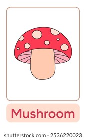 Letters M is for Mushroom. Mushroom Flashcard printable learn letters Alphabet english for kids education and game activity. Kindergarten and preschool worksheets printable for kids.