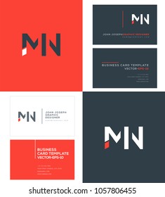 Letters M N, M & N joint logo icon with business card vector template.