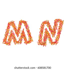 The letters M, N made of autumn leaves.