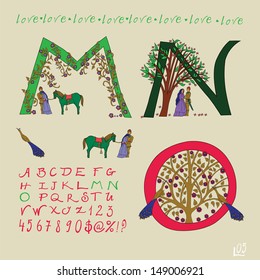 The letters M, N, O, alphabet