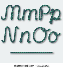 Letters M N O P - handwritten alphabet of rope. Vector illustration.