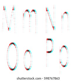 Letters M, N, O, P anaglyph red-blue