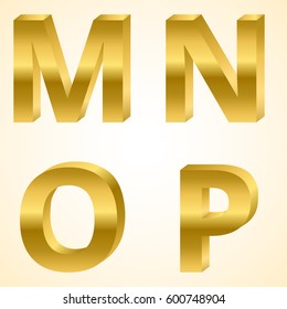 Letters M To P Color Gold 3D Style.