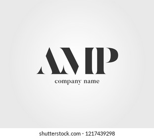 Letters A M P Joint logo icon in white and grey colour scheme vector template.