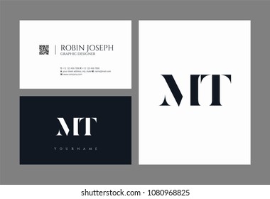 Letters M T, M & T joint logo icon with business card vector template.