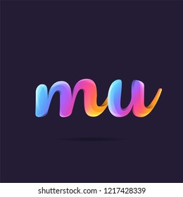 Letters M & U 3D logo, multi colour gradient letters icon vector template.