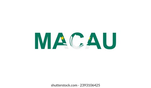 Letters Macau in the style of the country flag. Macau word in national flag style. Vector illustration.