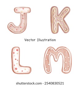 The letters are made as ginger cookies coated with chocolate and sprinkles.Watercolor, Vector IllusIllustration.