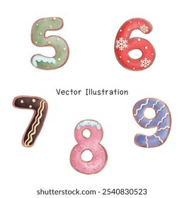 The letters are made as ginger cookies coated with chocolate and sprinkles.Watercolor, Vector IllusIllustration.