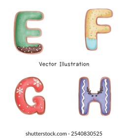 The letters are made as ginger cookies coated with chocolate and sprinkles.Watercolor, Vector IllusIllustration.