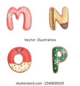 The letters are made as ginger cookies coated with chocolate and sprinkles.Watercolor, Vector IllusIllustration.