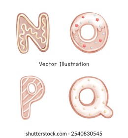 Las letras se hacen como galletas de jengibre recubiertas de chocolate y espolvoreadas. Acuarela, Vector IllusIllustration.