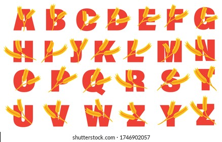 Die Buchstaben werden aus Reiskörnern für verschiedene Logodesigns hergestellt. Vector