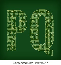 Letters made of tracks printed circuit boards