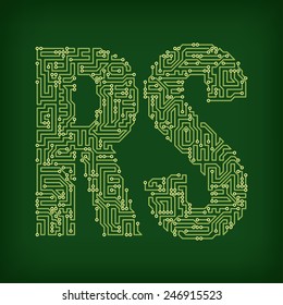 Letters made of tracks printed circuit boards