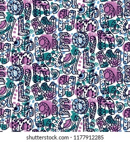 Letters marker style trendy colorful seamless vector pattern