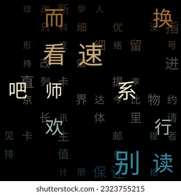Letters Matrix Background. Random Characters of Chinese Simplified Alphabet. Gradiented matrix pattern. Brown teal color theme backgrounds. Tileable horizontally. Charming vector illustration.
