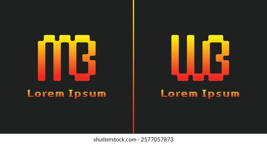 Letters MB and WB Pixel Monogram Logo, suitable for any business with MB BM WB BW initials