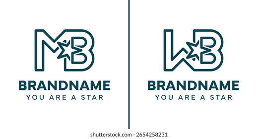 Letras MB o WB Star Monogram Logo, que representa el éxito, la libertad y la calidad