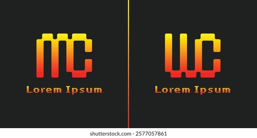 Letters MC and WC Pixel Monogram Logo, suitable for any business with MC CM WC CW initials