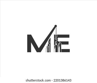 letters ME real estate Construction Logo. ME letter with crane and building. Contractor and construction work Creative vector illustration.